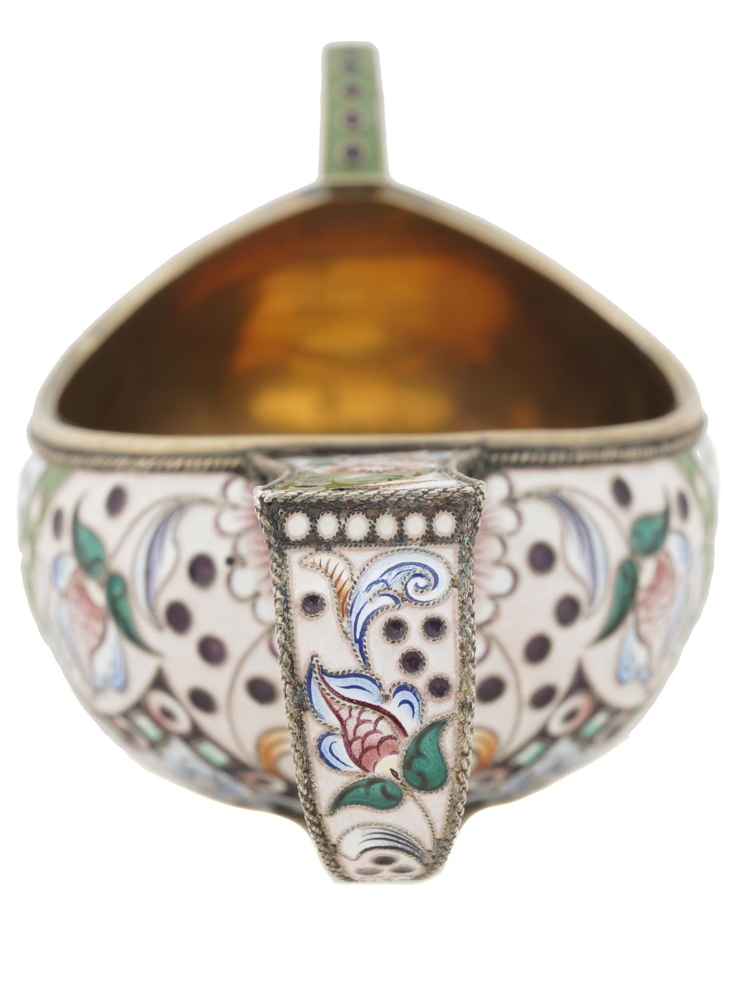 RUSSIAN GILT SILVER CLOISONNE ENAMEL KOVSH PIC-4